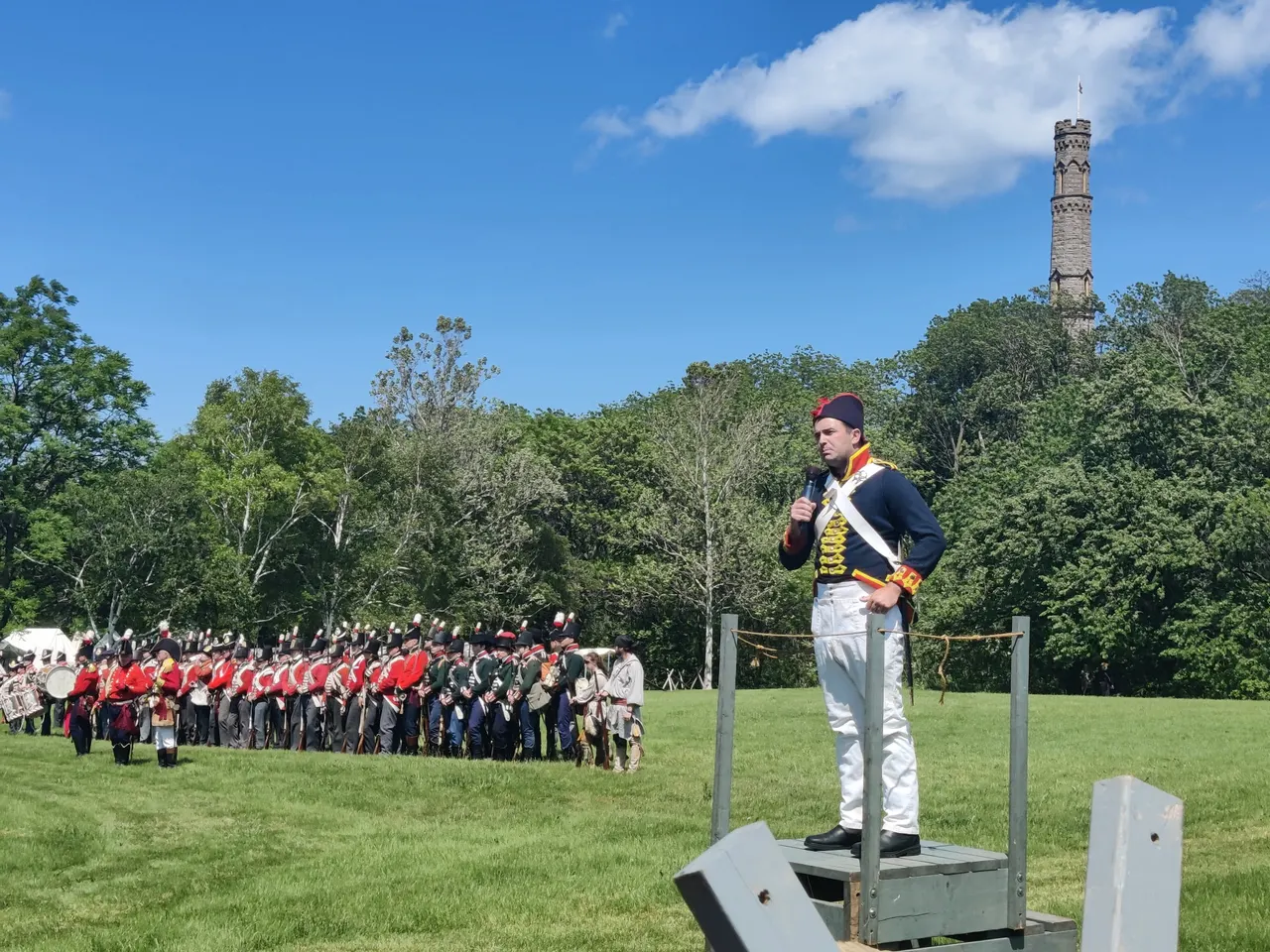 Matt Francis in period uniform addressing the crowd at the Battle of Stoney Creek re-enactment